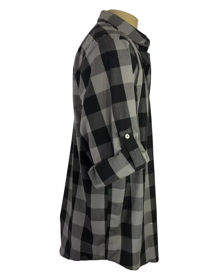 SHIRT Spring+Mercer Men’s Sz L Plaid Black Gray Long Sleeve Button Daw - Image 4 of 4