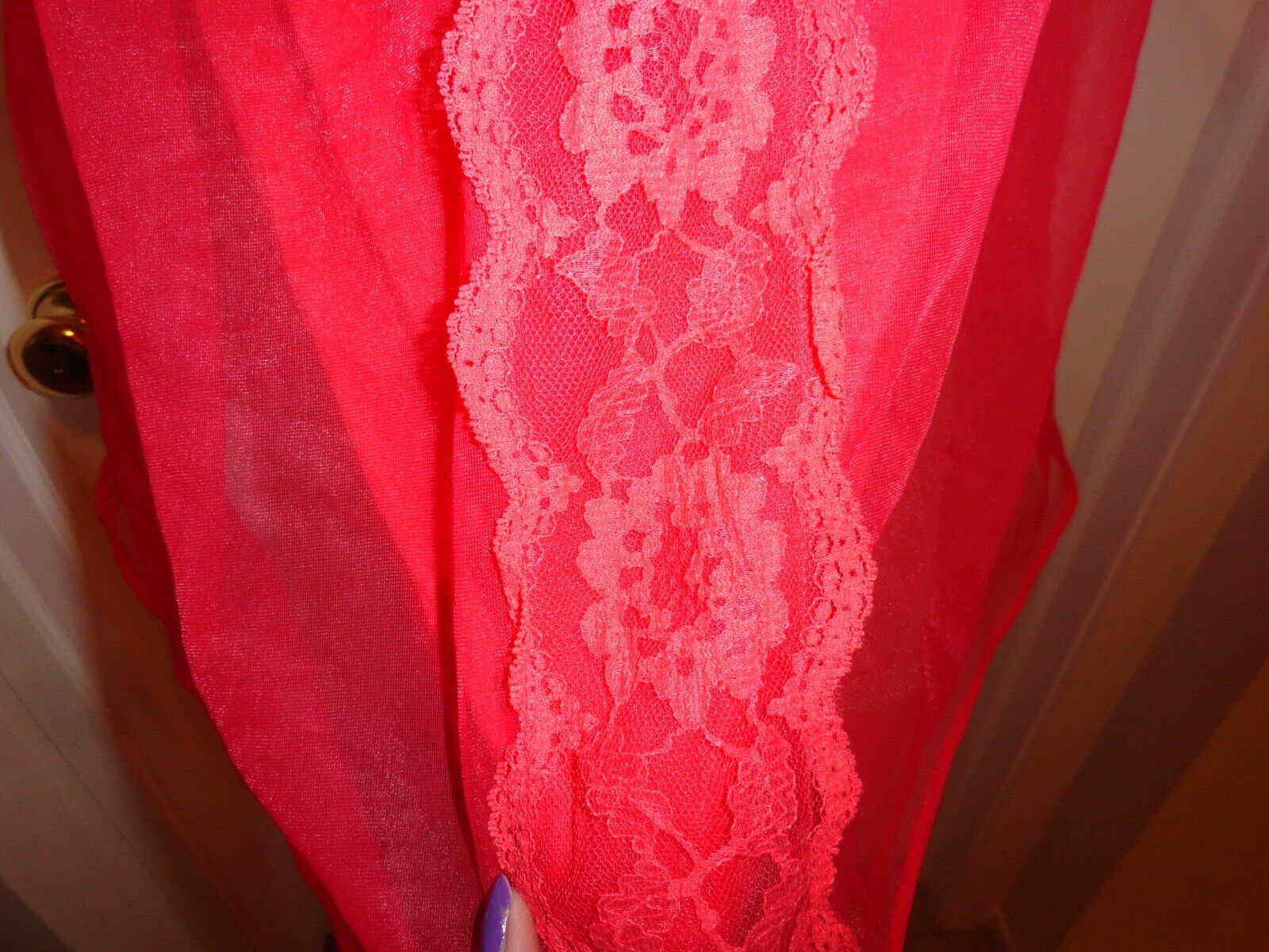 Vintage Movie Star Babydoll Nighty Gown Red Lacey… - image 3