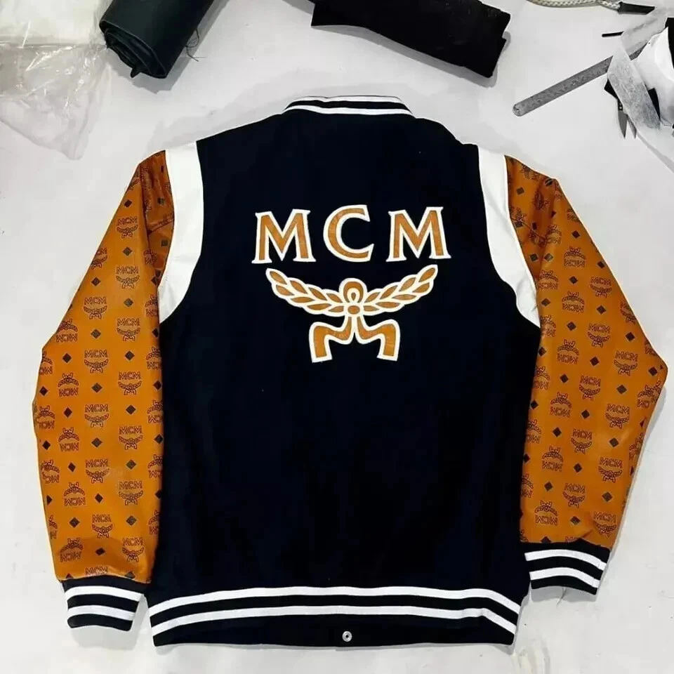 Men Varsity Jacket with Real Leather Printed Sleeve Custom Made Letterman Jacket - Image 2 of 3