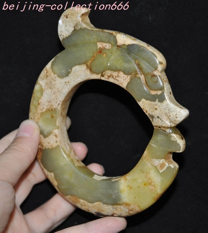 China Dinastía Han Hetian Antiguo jade FengShui animal Dragón Gancho sacrificio Yubi Bi Foto 2 de 4