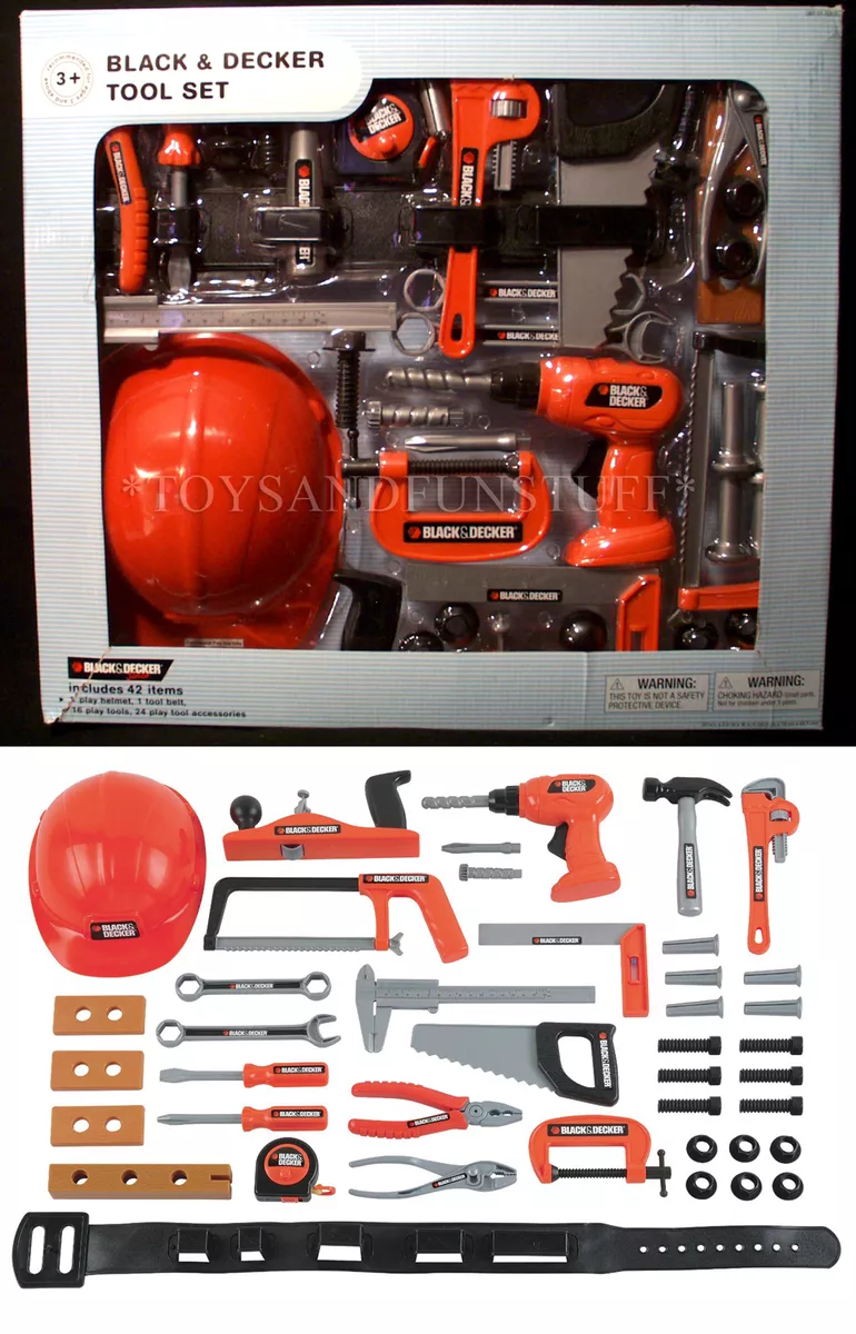 New BLACK & DECKER Junior 42-PIECE Deluxe PLAY TOOL SET Hardhat HAMMER  PRESCHOOL