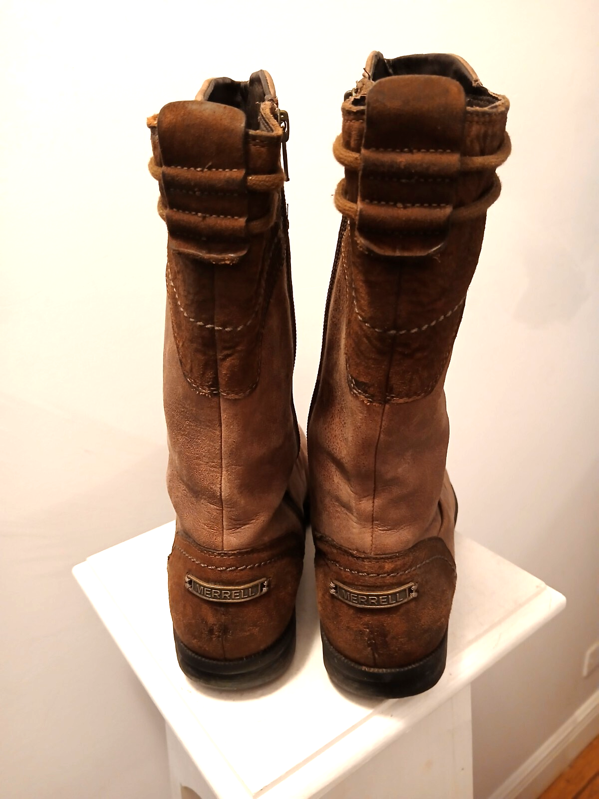 Stivali donna Merrell taglia 8 5 vera metà polpaccio fienile zip laterale marrone