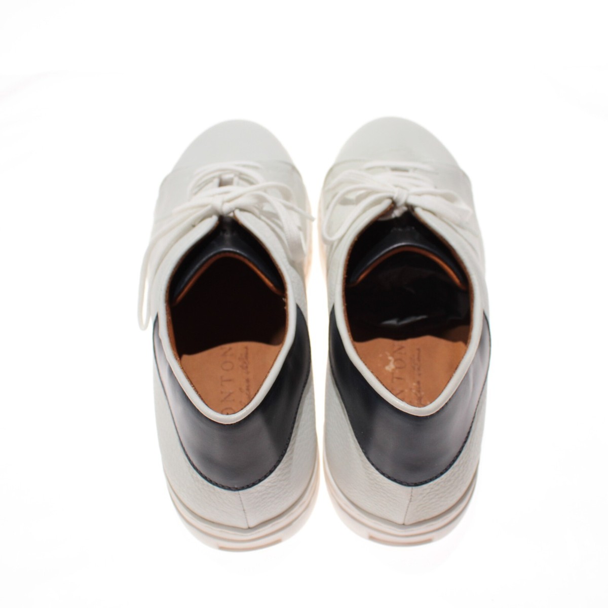 Bontoni NWB Sportivo Leather Sneakers Size 6 in White w/ Light Gray Tint Bontoni - Vincente Dark Gray Leather Slip On Sneaker main image 2