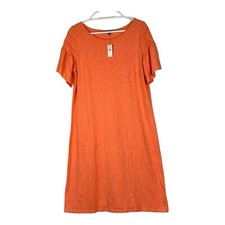 New Talbots Womens Dress Shift Orange Cotton Short Sleeve Smocked Size Large