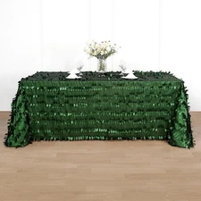 GREEN 90"x132" Taffeta RECTANGULAR TABLECLOTH Leaf Petals Design  Party Supplies