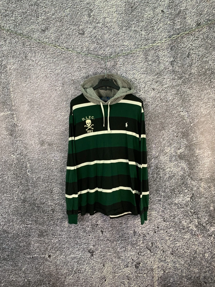 Mens Polo Ralph Lauren R.L.F.C 1923 Skull Striped Hoodie Size L Large