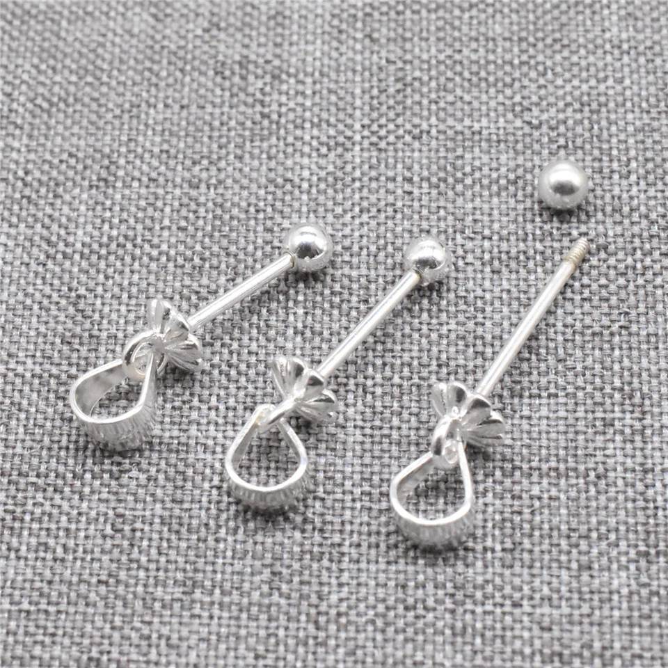 4 fianzas de pellizco con tornillo de flor de plata de ley 925 con extremo de bola roscado Foto 4 de 4