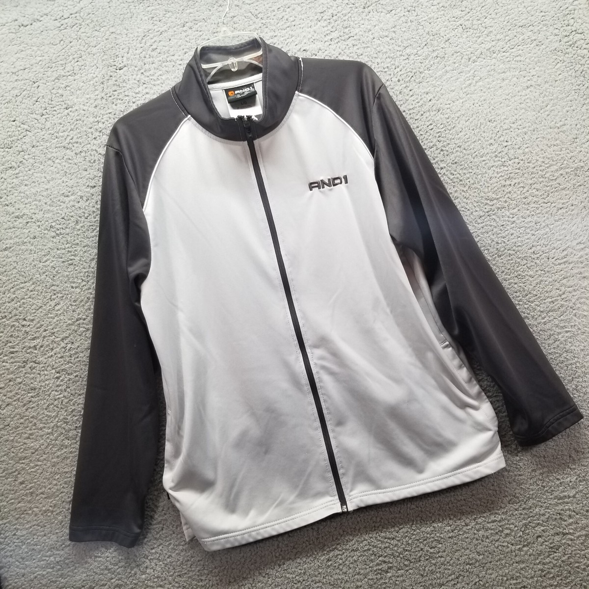 AND１　バスケ　セットアップ　2XL And1 Jacket Mens Large White Gray Full Zip Pockets