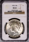 1925 Silver Peace Dollar MS 64 NGC # 3539970-046 + Bonus