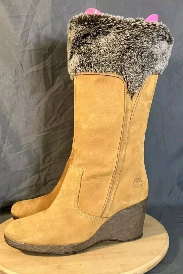 Timberland Botas de Cuña Alta de Becerro para Mujer 9.5M Cuero Tostado Imitación Piel Forrada Zapatos Foto 2 de 4