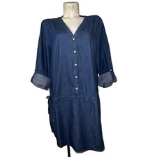 New Gap Chambray Denim Button Front Drawstring Waist Midi Dress Women's XXL Blue