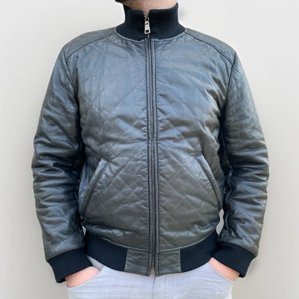Chaqueta Bomber de Cuero Acolchada Prada Para Hombres Negra De Colección Talla M/L Foto 2 de 4
