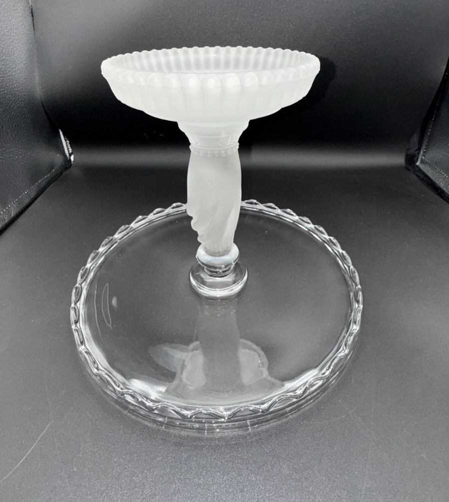 CAKE PLATE STAND Hobbs Brockunier TREE OF LIFE  w/FROSTED HAND Pedestal EAPG