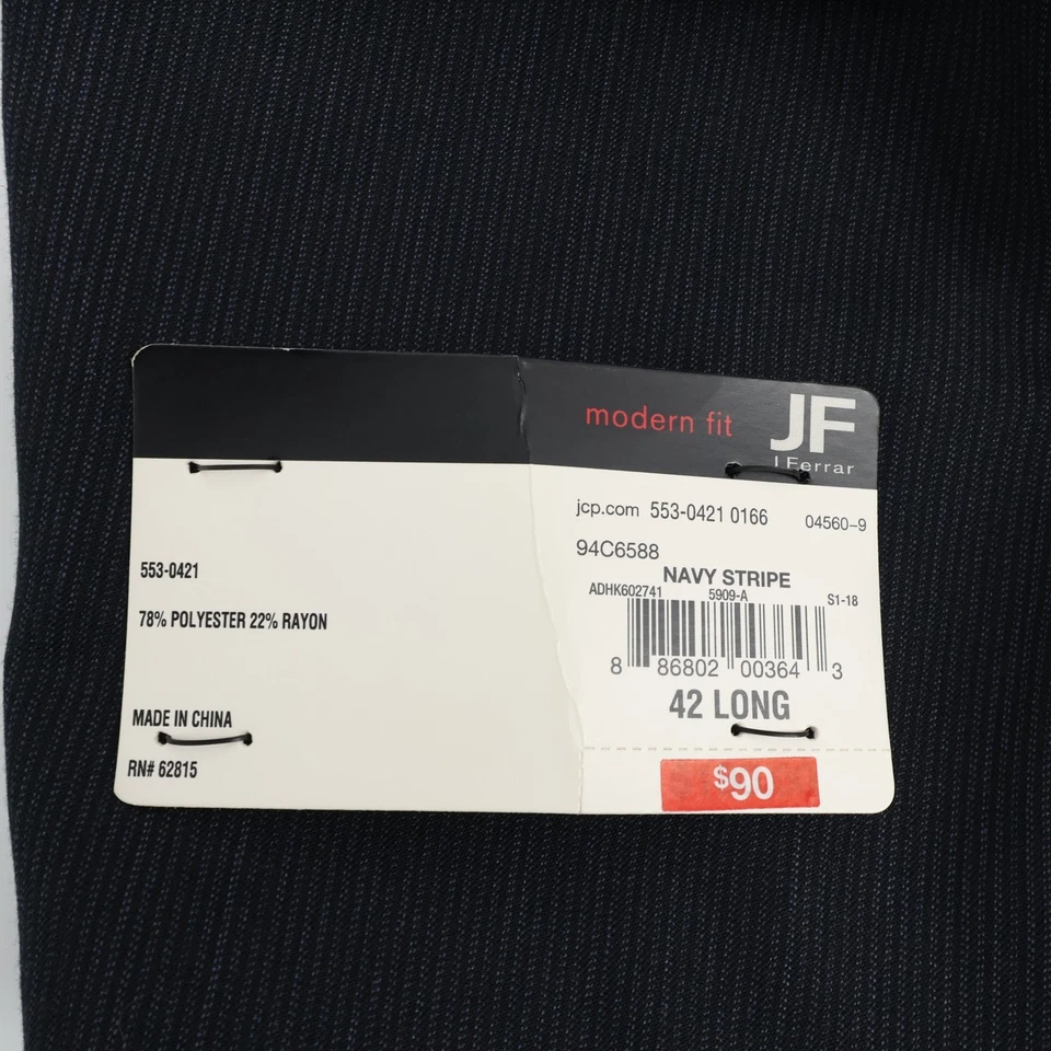 JF J.Ferrar Mens Modern Fit Navy Stripe Two-Piece Suit - 42 Long Pants 32x30 NEW - Image 3 of 4