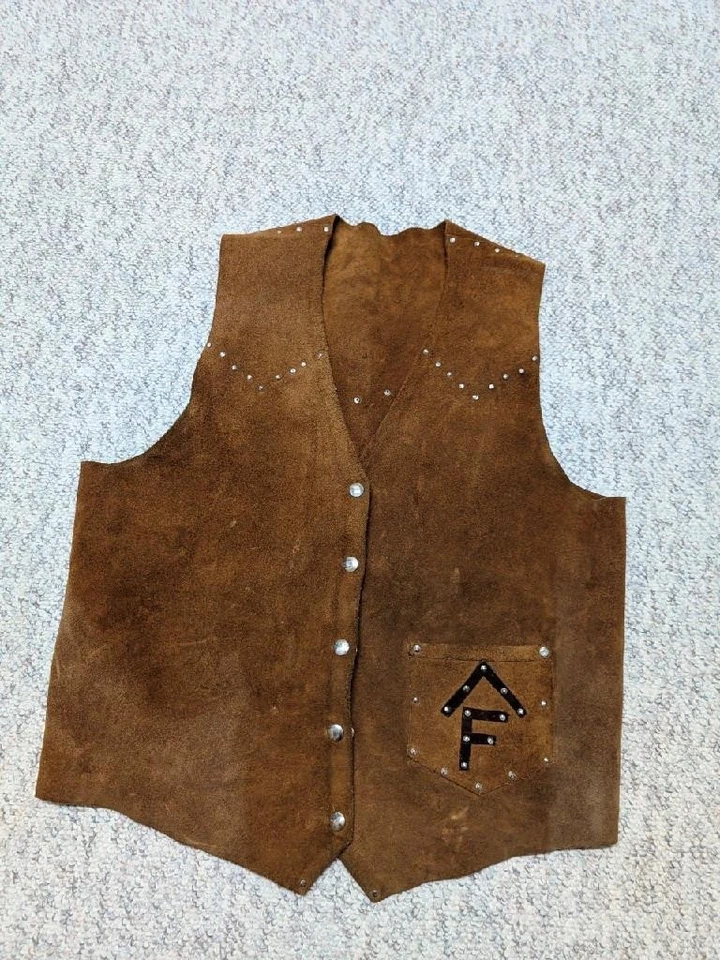 vintage 1960s 70s leather SUEDE handcrafted vest 40 cowhide WESTERN boho hippie - Image 4 of 4