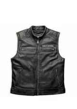 Harley Davidson Men's Motorcycle Passing Link Black Biker Genuine Leather Vest