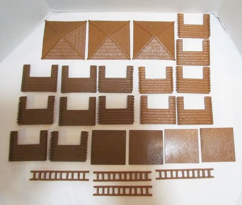 MARX 1950's FORT APACHE PLAYSET HARD PLASTIC 6-PIECE BLOCKHOUSE LOT VINTAGE