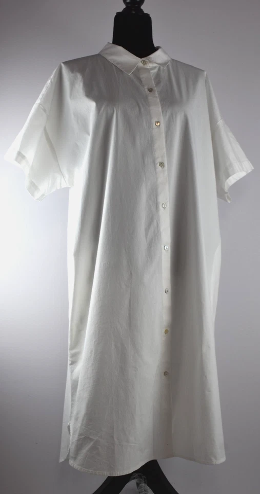 Vestido Camisa Eileen Fisher Talla XL Blanco Cuello Abotonado Manga Corta Bolsillos Foto 2 de 4