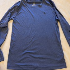 Hurley Shirt Youth Large Blue Long Sleeve UPF 50 Dri Fit Crew Neck Sun Boys
