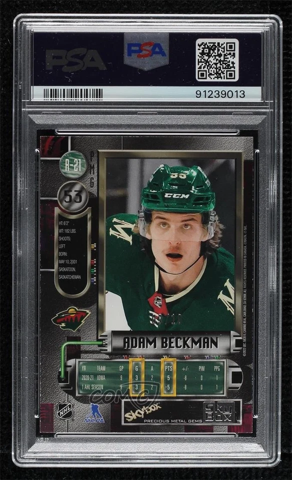 2021-22 Skybox Metal Universe PMG Green /10 Adam Beckman #R-21 PSA 8 Rookie RC - Image 2 of 2