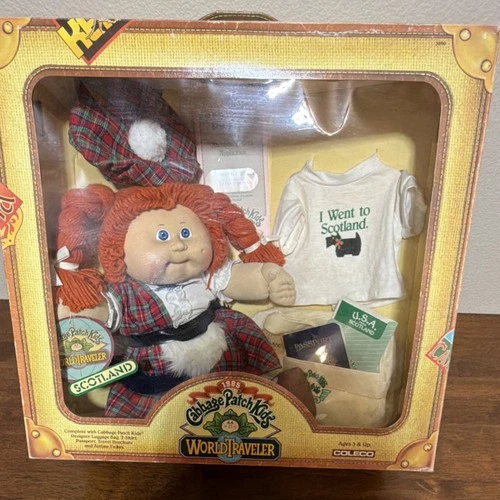 Cabbage Patch Kids World Traveler Scotland Doll 1985 Red Yarn Hair, Accessories