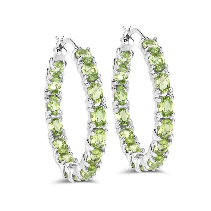 6.24 Ct Green Peridot Hoop Earrings 925 Sterling Silver - Image 2 of 3