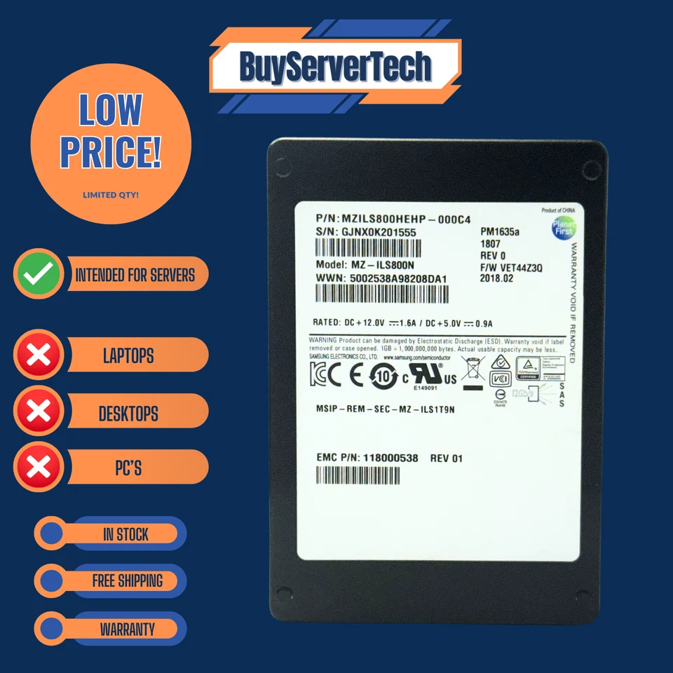 Samsung MZ-ILS800N 800GB SAS 12Gb/s 2.5" SSD PM1635A EMC - 1 Year Warranty - Image 2 of 4