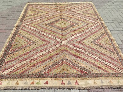 Vintage Turkish Rugs Wool Kilim, Boho Rug, Handmade Floor Carpet, Kelim 79''x105''