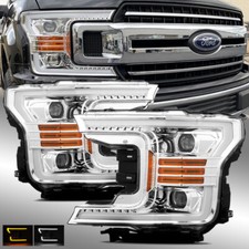 Fits 2018-2020 Ford F150 Chrome Drlsignal Led Tube Dual Projector Headlights