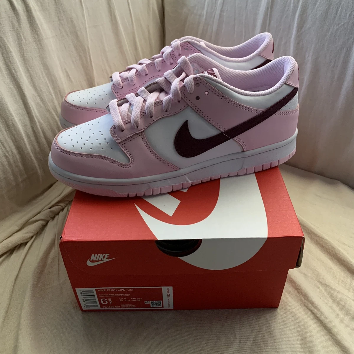 Nike Dunk Low Pink Red White New Size 6.5y Ships ASAP