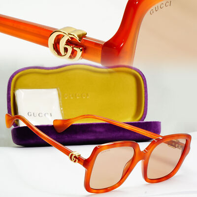 Gucci Oversized Square Sunglasses Brown Gold Large GG 1070S 002