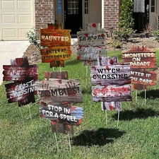 6 Pcs Halloween Beware Warning Yard Sign Scary Zombie Vampire Graves Lawn Props