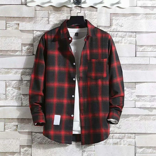 Herren Karo Tartan Revers T-Shirt Langarm Knöpfe Freizeit Slim Fit Tops Bluse - Bild 21 von 32