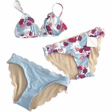 NWT Vanilla Beach Small Bikini Scallop Rose Blue Swim Top Bottoms 3pc LOT BOX6