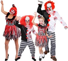 KILLER CLOWN COSTUME ADULTS CHILDS HALLOWEEN FANCY DRESS FAMILY ADD ACCESSORIES
