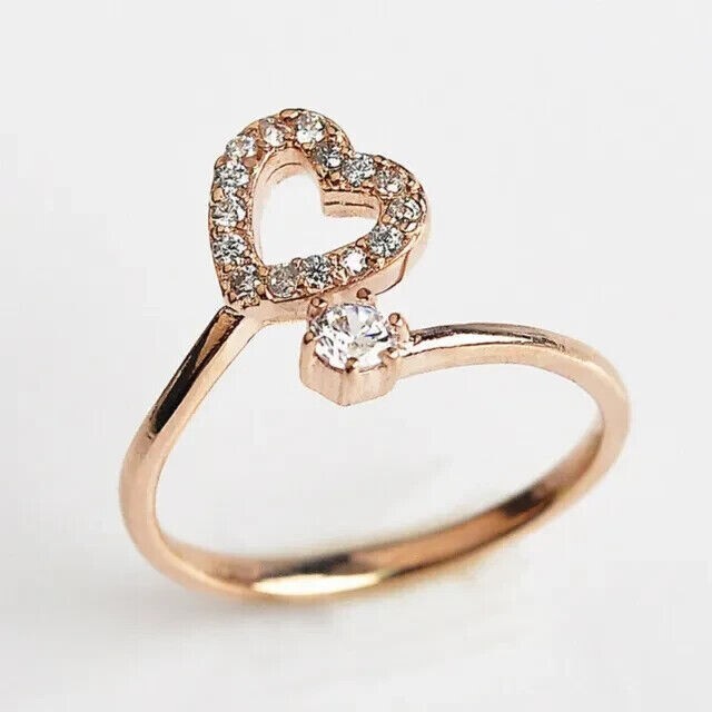 Rose Gold-Tone Sterling Silver Heart CZ Ring - Size 3, .925 Silver Band With Simulated Champagne Diamond