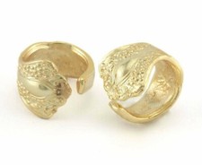 Spoon Ring Flower Patterned Adjustable Shiny Gold Plated Brass 7US 2683