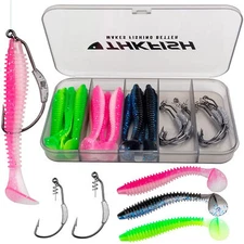 THKFISH Fishing Hooks Weighted Swimbait 10PCS Hooks + 15PCS Lures Twistlock