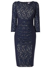 Stunning Phase Eight Stephania Navy Lace Panelled Evening Occasion Dress Size 12