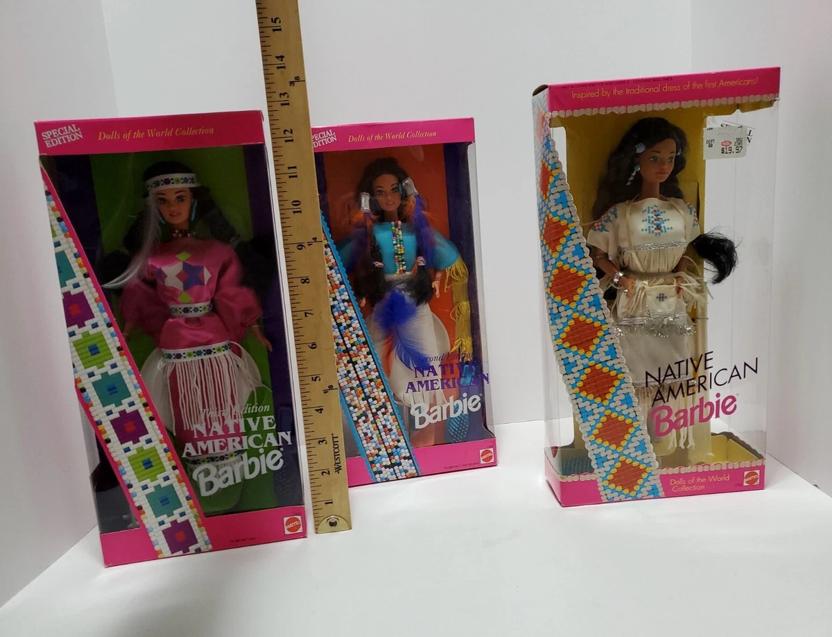 Vtg Lot of 3 Native American Barbie Dolls of World Mattel 1992