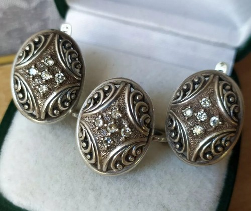 SET Vintage earrings Ring white stones SILVER 925 Ukraine Size 9
