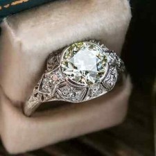 Art Deco Style Round Cut Lab Created Diamond 14K White Gold FN Engagement Ring