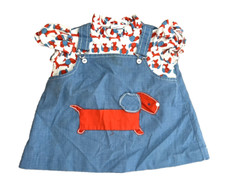 VINTAGE 60s NANNEKINS BY NANNETTTE DOG BLUE BIB DRESS GIRL'S BABY 12M 12 MONTH