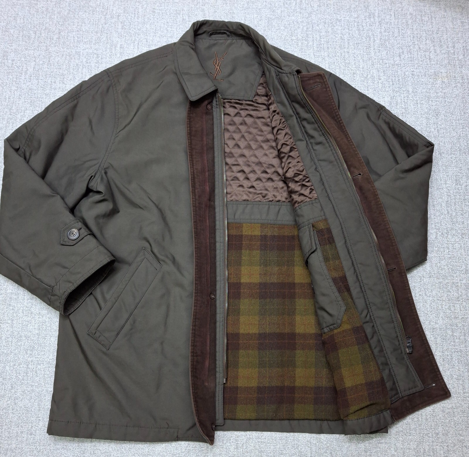 Cappotto vintage Yves Saint Laurent giacca invernale cotone soprabito foderato verde taglia L