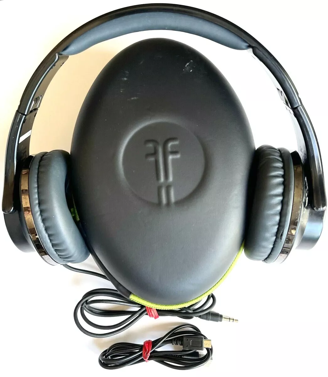 FLIPS AUDIO COLLAPSIBLE HD STEREO HEADPHONES SPEAKERS BLACK LIME GREEN IN CASE