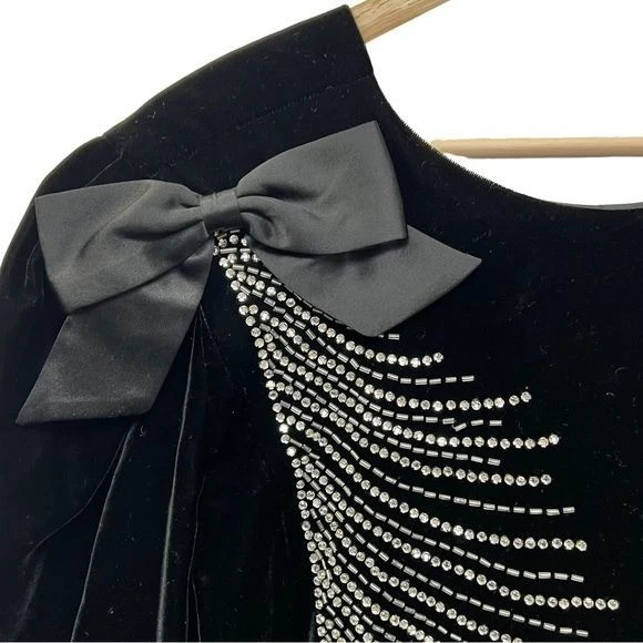 Vestido Neiman Marcus Vintage Años 80 Negro Terciopelo y Estrás Foto 3 de 4