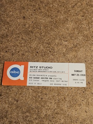 ABC RITZ STUDIO SID CAESAR INVITES YOU SHOW TICKET MAY 25, 1958