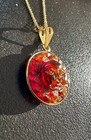 Carved Amber Sun Pendant 18K Gold Antique Celestial Necklace — photo 8