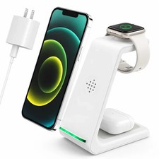White Wireless Charging Station, 3 in 1 Fast Desk Charging Station