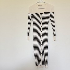 LOFT Petites MP Striped Button Knit Sweater Maxi Dress Ivory Black Long Sleeve